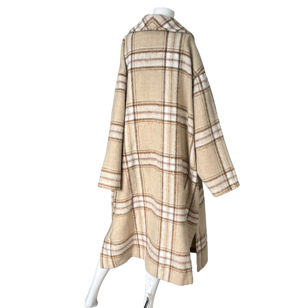 Old Navy Long Peacoat Neutral Tan Cream Plaid Poetcore Womens Plus Size 4X - Picture 2 of 9